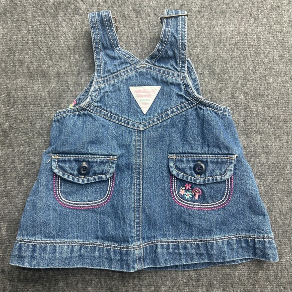 OshKosh B'gosh Vestbak Jean Dress 6 months Butterfly Rainbow Embroidery Overalls - Picture 6 of 7